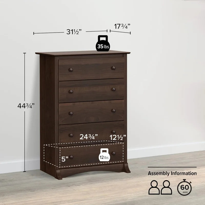 Superior 5-Drawer Chest for Bedroom - Spacious and Stylish Chest of Drawers, Measuring 17.75"D x 31.5"W x 44.75"H,
