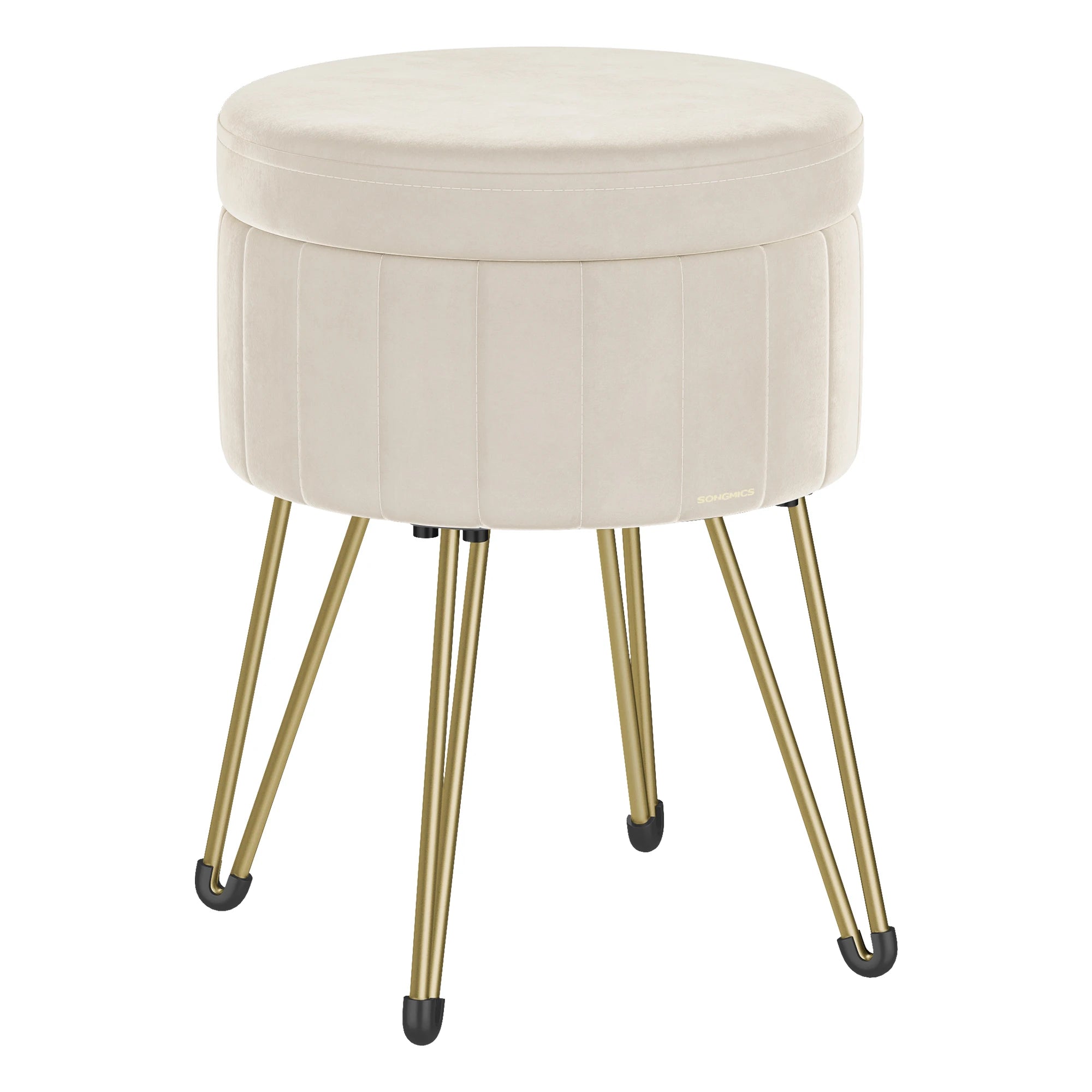 SONGMICS Vanity Stool Chair Velvet Makeup Stool With 4 Metal Legs For Room Living Room Bedroom Small Ottoman Stool With Storage