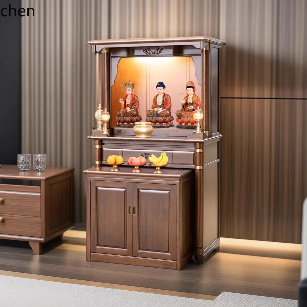 r5.20 all-solid wood shrine offering table, god's household small tribute Buddha platform, Guanyin offering table