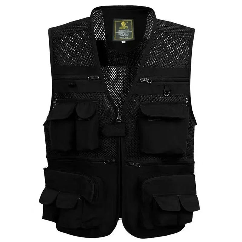 #%Unloading Men's Vest Tactical Webbed Gear Coat Summer Photographer Waistcoat Tool Many Pocket Mesh Work Sleeveless Jacket Male