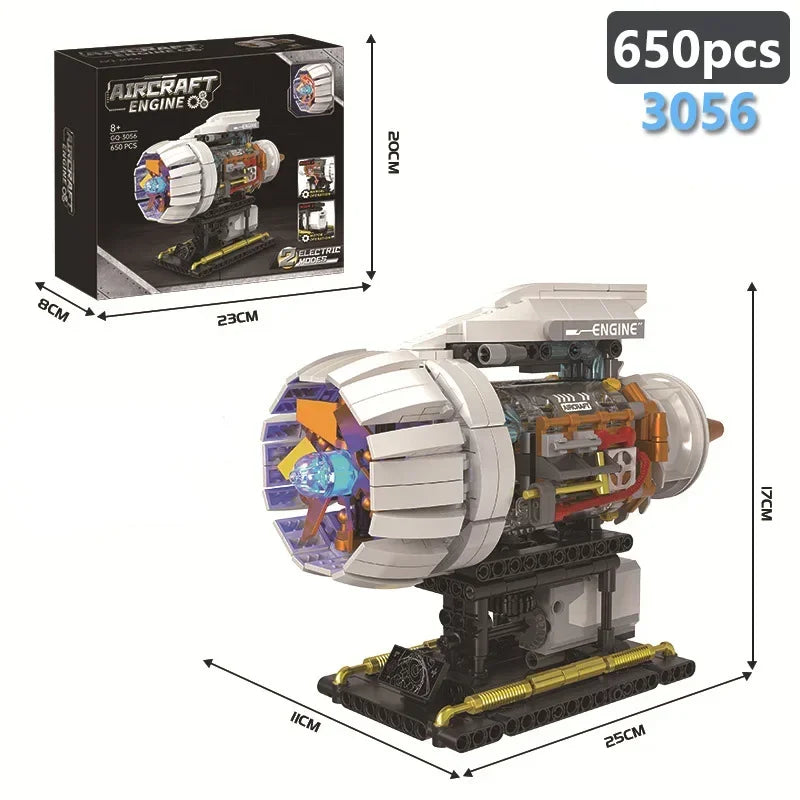 650PCS Aircraft Engine Model Building Blocks Set Technical Electrically Driven MOC Educational Toys Kids Boys Christmas Gifts