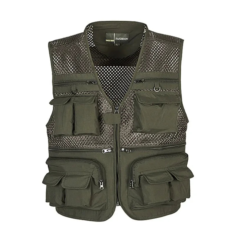 #%Unloading Men's Vest Tactical Webbed Gear Coat Summer Photographer Waistcoat Tool Many Pocket Mesh Work Sleeveless Jacket Male