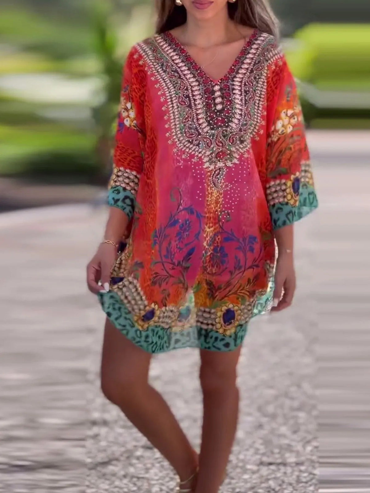 Floral Print V-Neck Cover Up