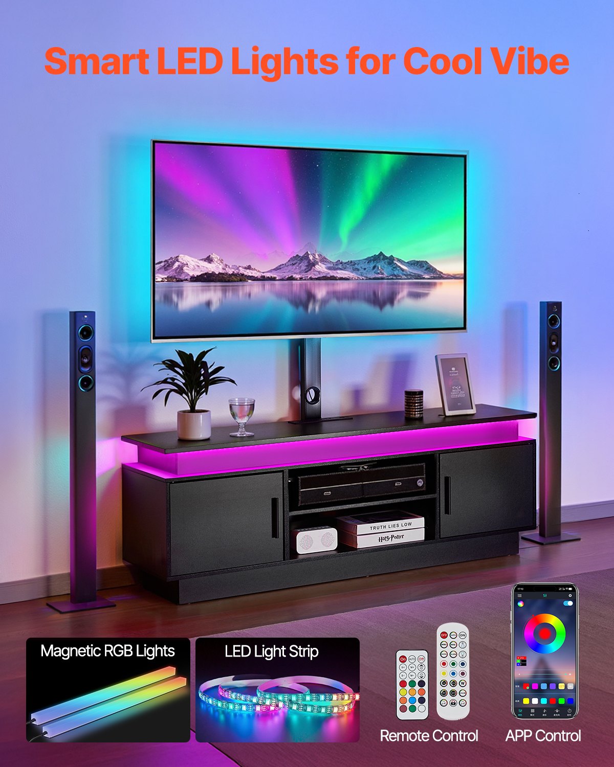 60" TV Stand With Mount For Up To 75 In TVs, Entertainment Center With