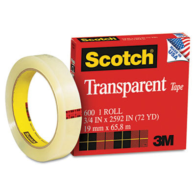 3M 600342592 Transparent Glossy Tape 3/4'' x 72 Yar