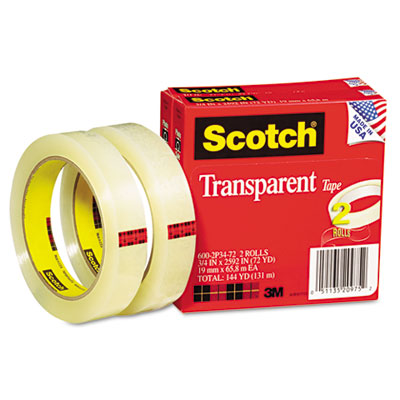 3M 6002P3472 Transparent Tape 600-2P34-72 .75 X 2592 3 core trans