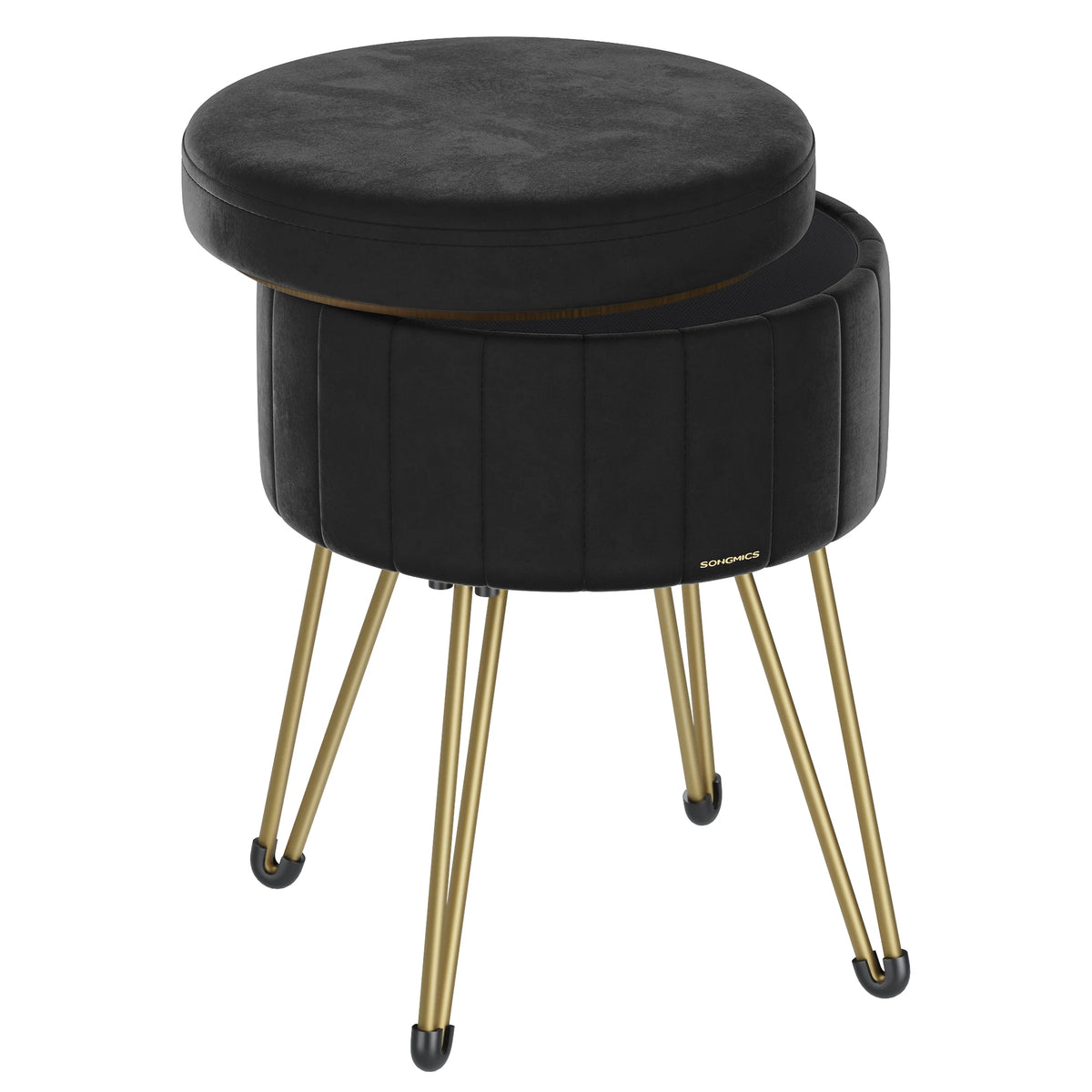 SONGMICS Vanity Stool Chair Velvet Makeup Stool With 4 Metal Legs For Room Living Room Bedroom Small Ottoman Stool With Storage