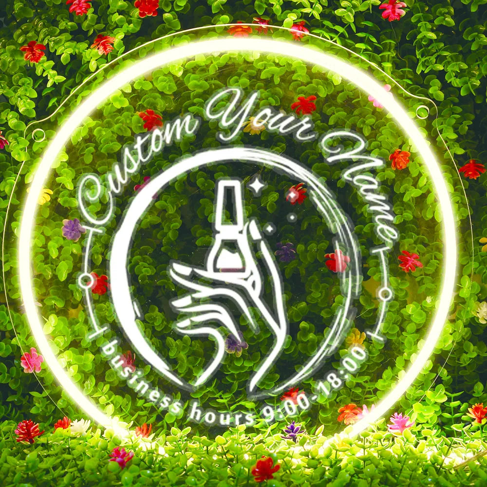 1PC Round Shape Nail Art Theme Personalized Text USB Power Neon Led Sign Acrylic Light for Beauty Salon Decor for Wall Gift for