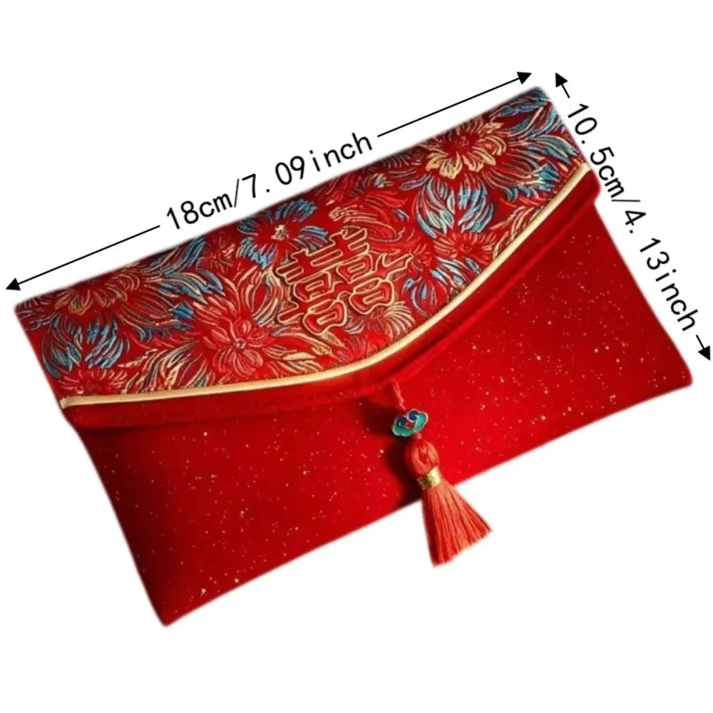 Chinese Style New Year Red Envelope Traditional Brocade Wedding Money Pocket Blessing Magnetic Buckle Red Packet Party Gifts