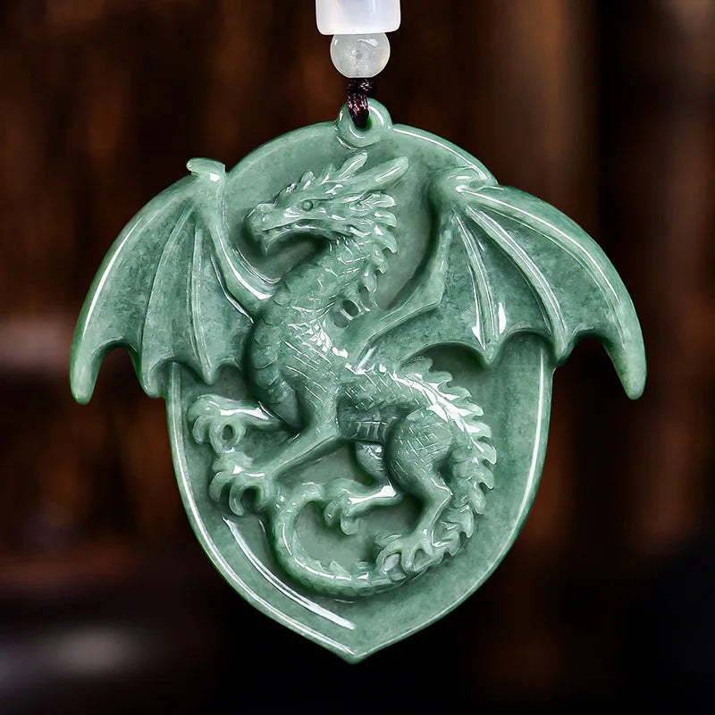 Natural Burmese Jadeite Dragon Pendant Necklace Gemstone Carved Amulet Vintage Luxury Real Jade Jewelry Charm Gifts for Women