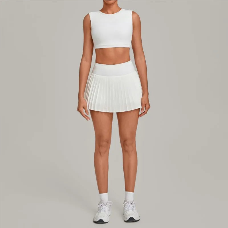 2 Piece Women Quick-Dry Sports Shorts Skirt Set O-Neck Long Sleeve Top Running Fitness Workout Athletic Tracksuit Sportswear