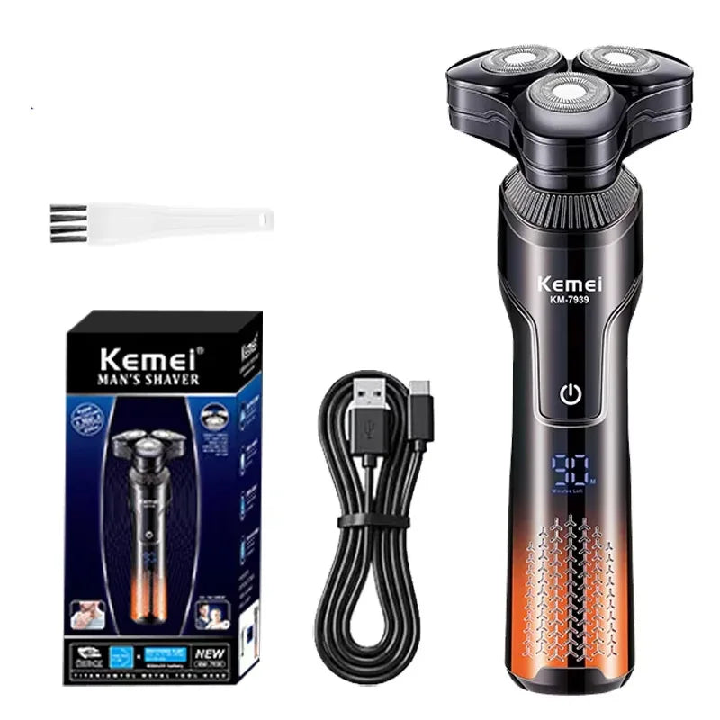 Kemei Electric Shaver Washable Rechargeable Electric Razor Shaving Machine Men Body Hair Beard Trimmer Wet-Dry Use Waterproof