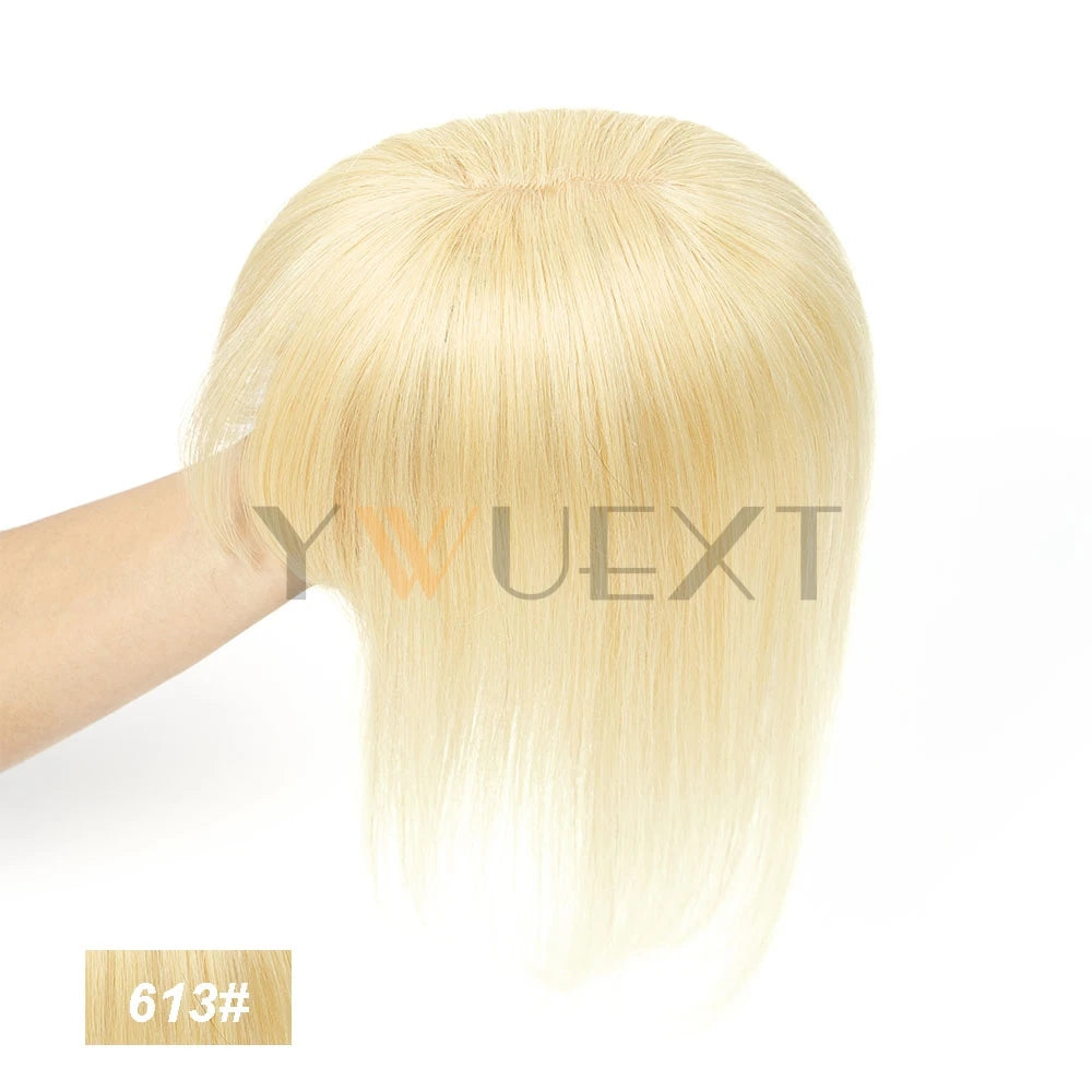 Clip In Hair Pieces Toppers 8"-12" Natural Human Hair Extensions Piece Brown Color Women With Bangs 8x12cm Base