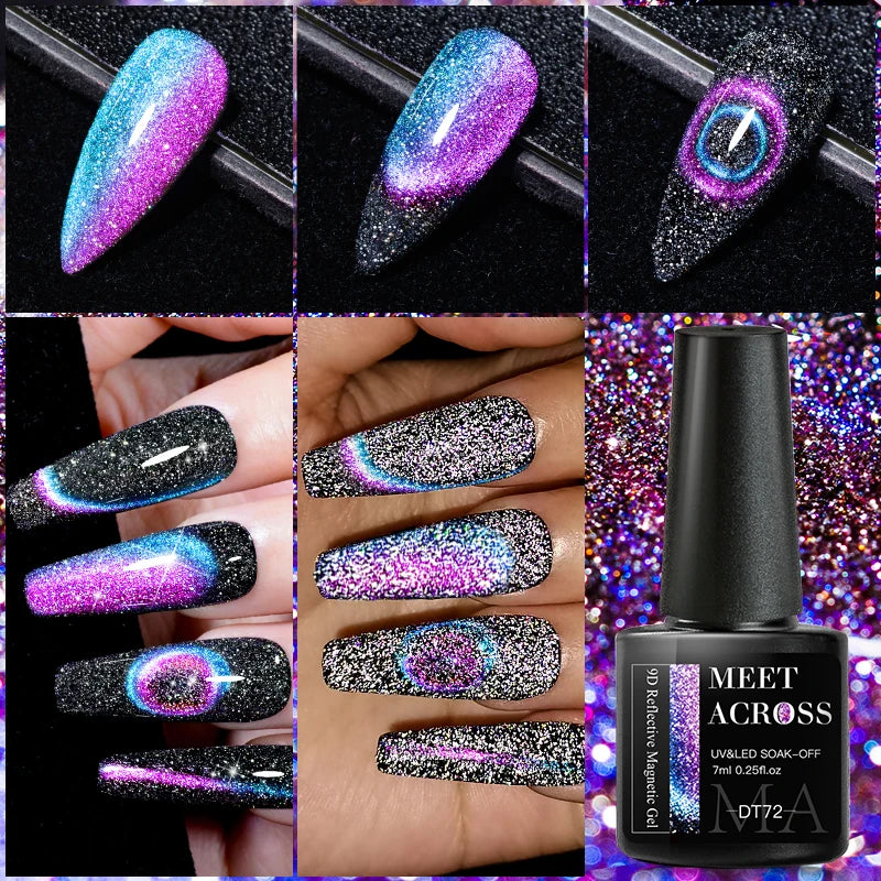 9D Reflective Magnetic Gel Nail Polish 7ml Shiny Glitter Cat Eye Nail Gel Varnishes Semi Permanent Soak Off UV Gel Nail Art