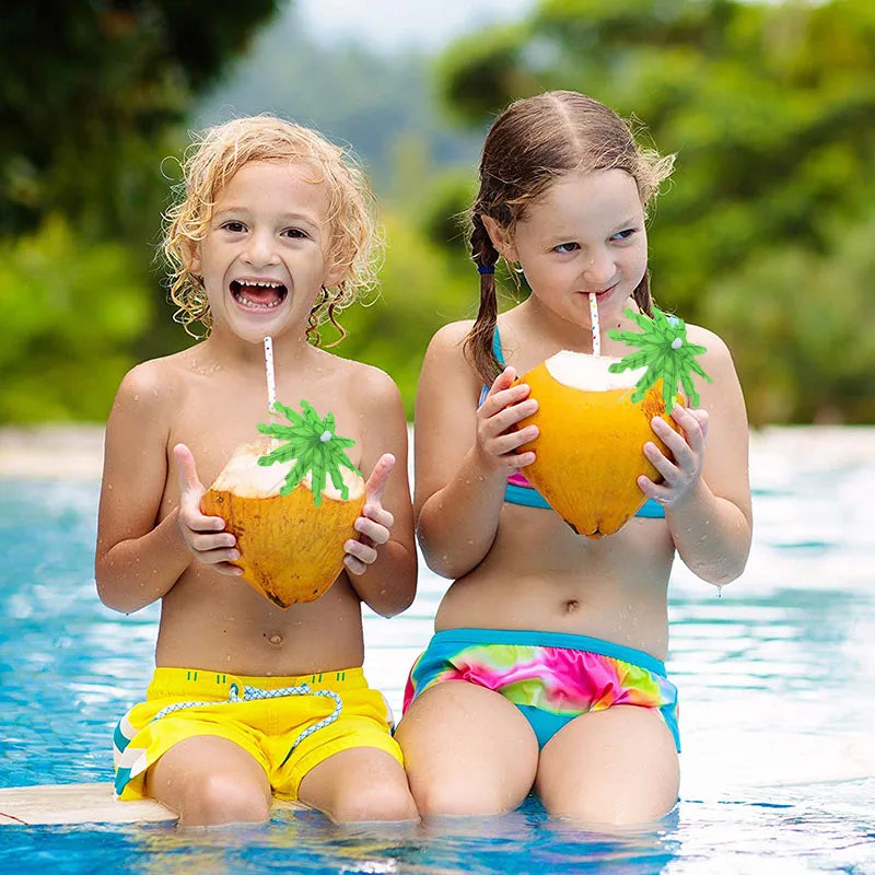 10-30pcs Tropical Palm Tree Paper Umbrella Cocktail Food Fruit Picks Cupcake Toppers Hawaiian Birthday Party Wedding Decorations