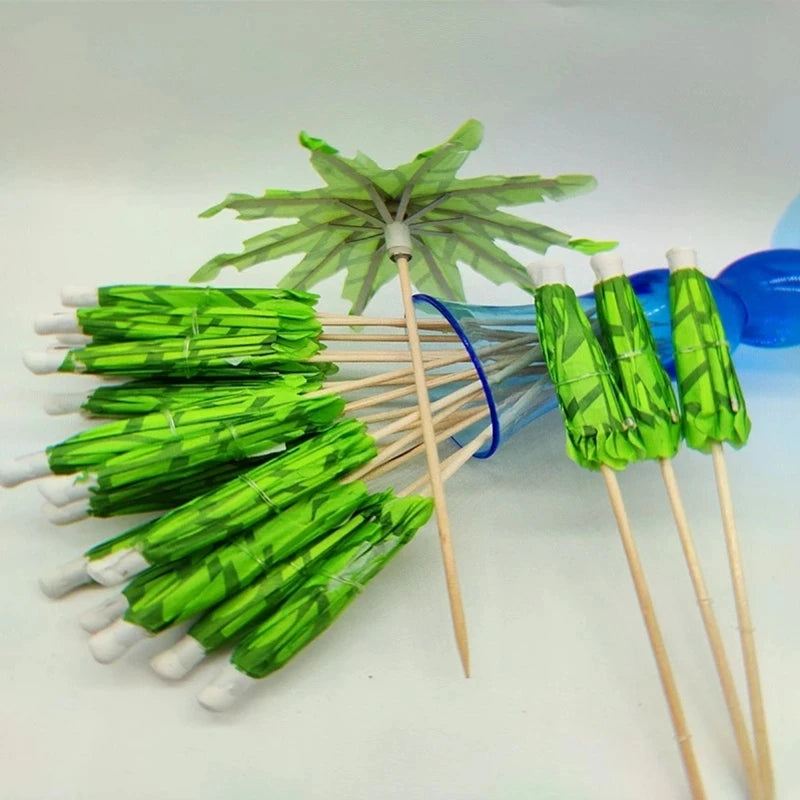 10-30pcs Tropical Palm Tree Paper Umbrella Cocktail Food Fruit Picks Cupcake Toppers Hawaiian Birthday Party Wedding Decorations