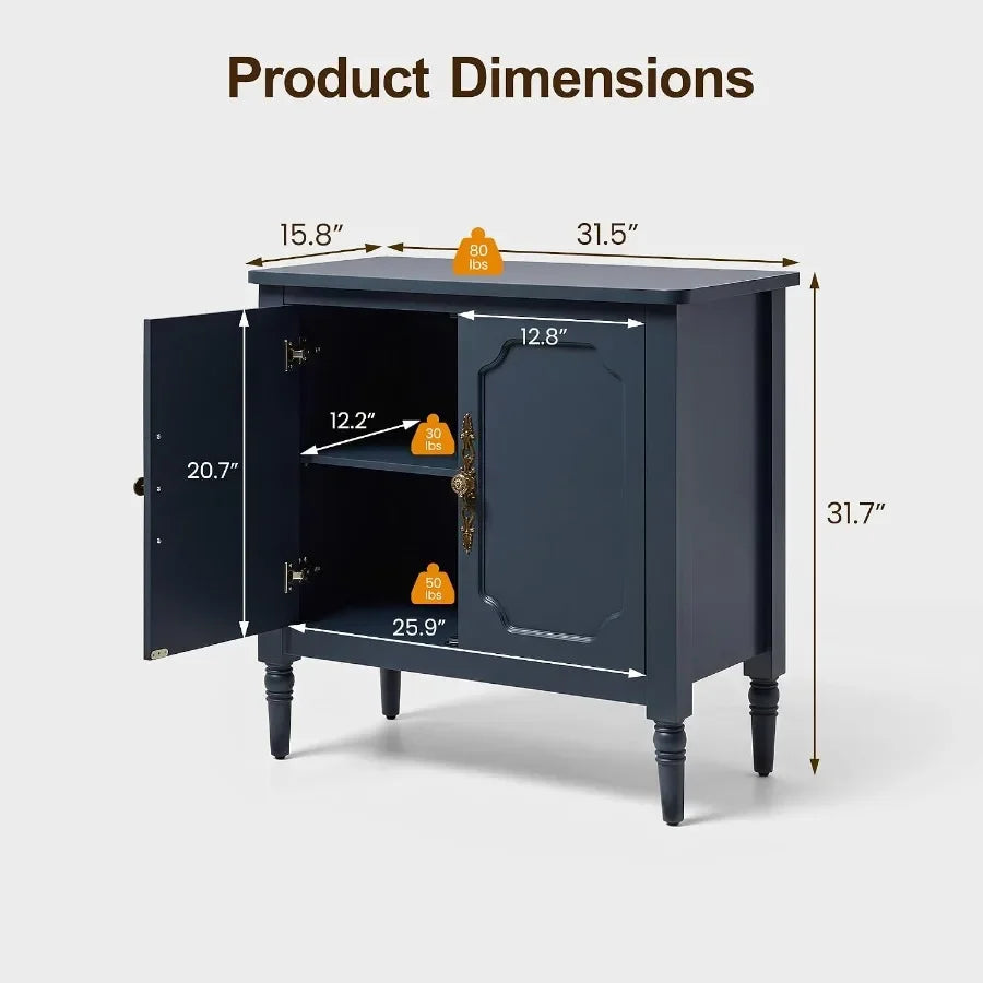 Buffet Cabinet with Storage for Dining Room, Painted MDF Sideboard Coffee Bar in Matte Blue Finish with Smooth-Closing Drawers