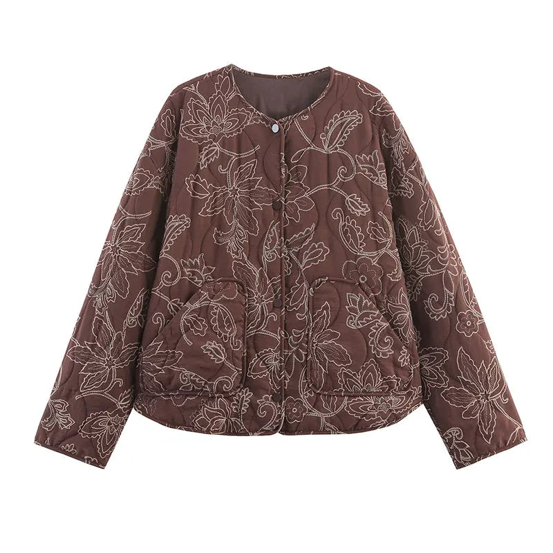 TRAF Early Autumn New Women's Elegant Printed Quilted Coat Women's Single Breasted Coat Women's Retro Street Clothing Jacket