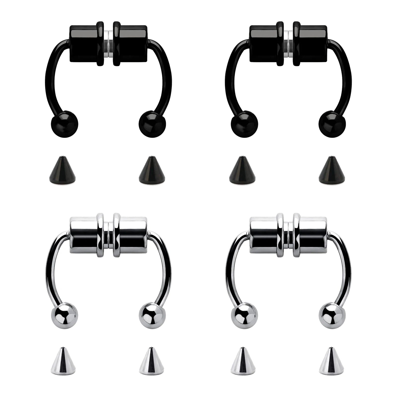 1/4pcs Women's Fake Nose Rings - Magnetic Stainless Steel Septum Hoops, Rock Hip Hop Body Jewelry