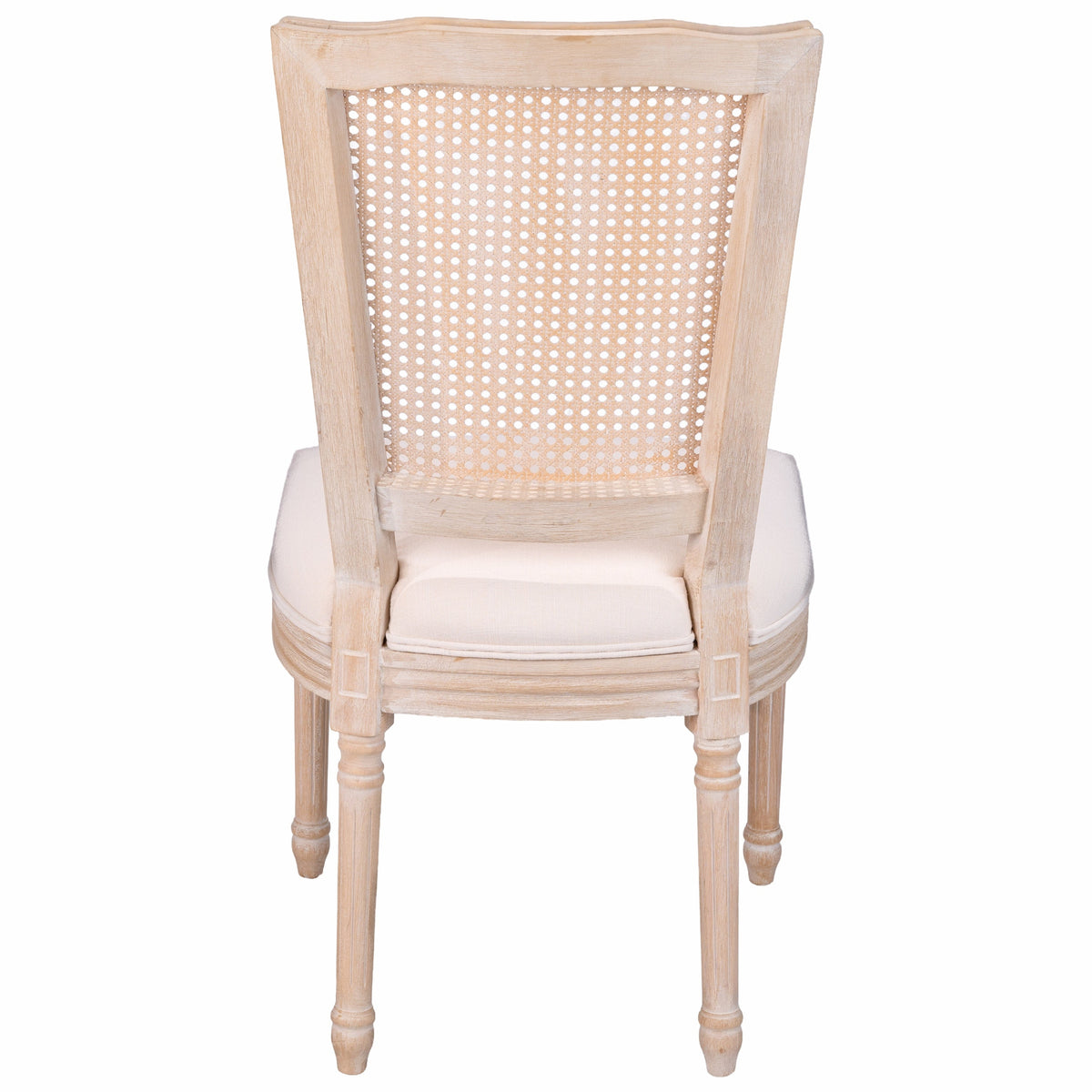 Dining Chairs Set of 2 with Rattan T-Backs and Beige Linen Seats,