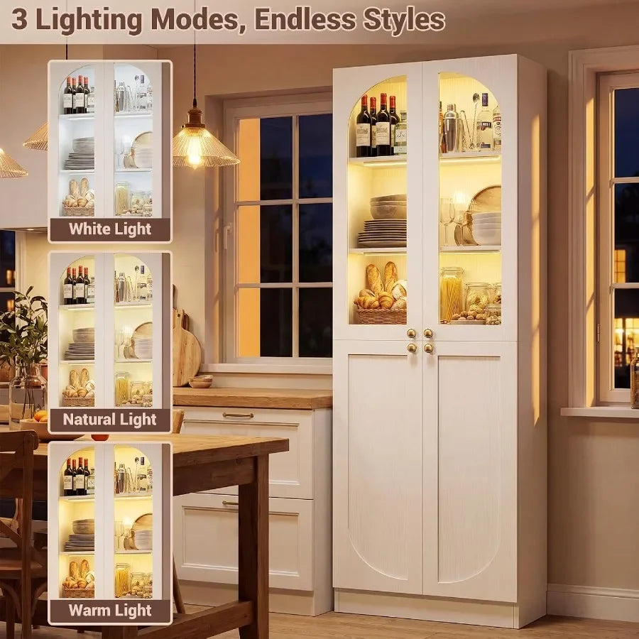 Pantry for kitchen use, tempered glass doors, black finish, motion sensor lighting