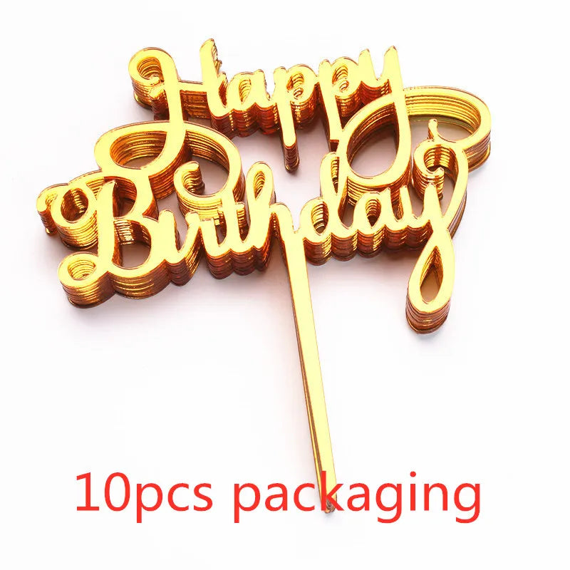 10 Pcs 36 Styles Happy Birthday Cake Topper Pink Gold Acrylic Cake Toppers Baby Shower Cake Birthday Party Cake Flag Decorations
