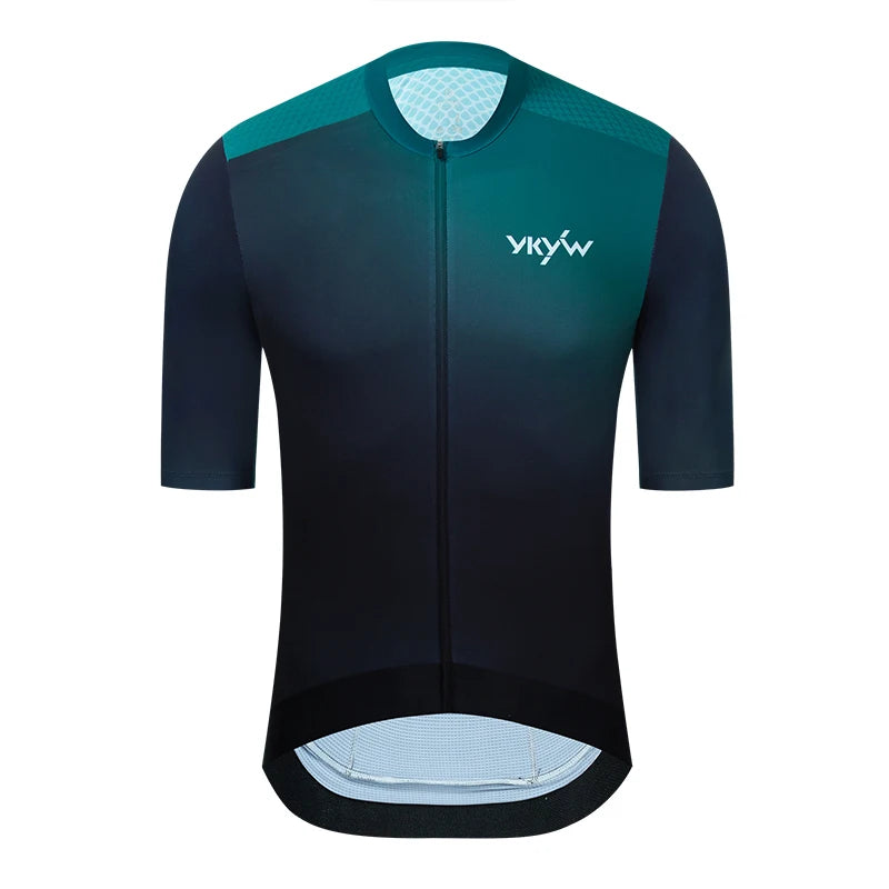 YKYW Men's Short Sleeve Cycling Jersey Summer Quick Drying Wear-resistant Breathable Gradient Bicycle Jersey Road Bike Shirts