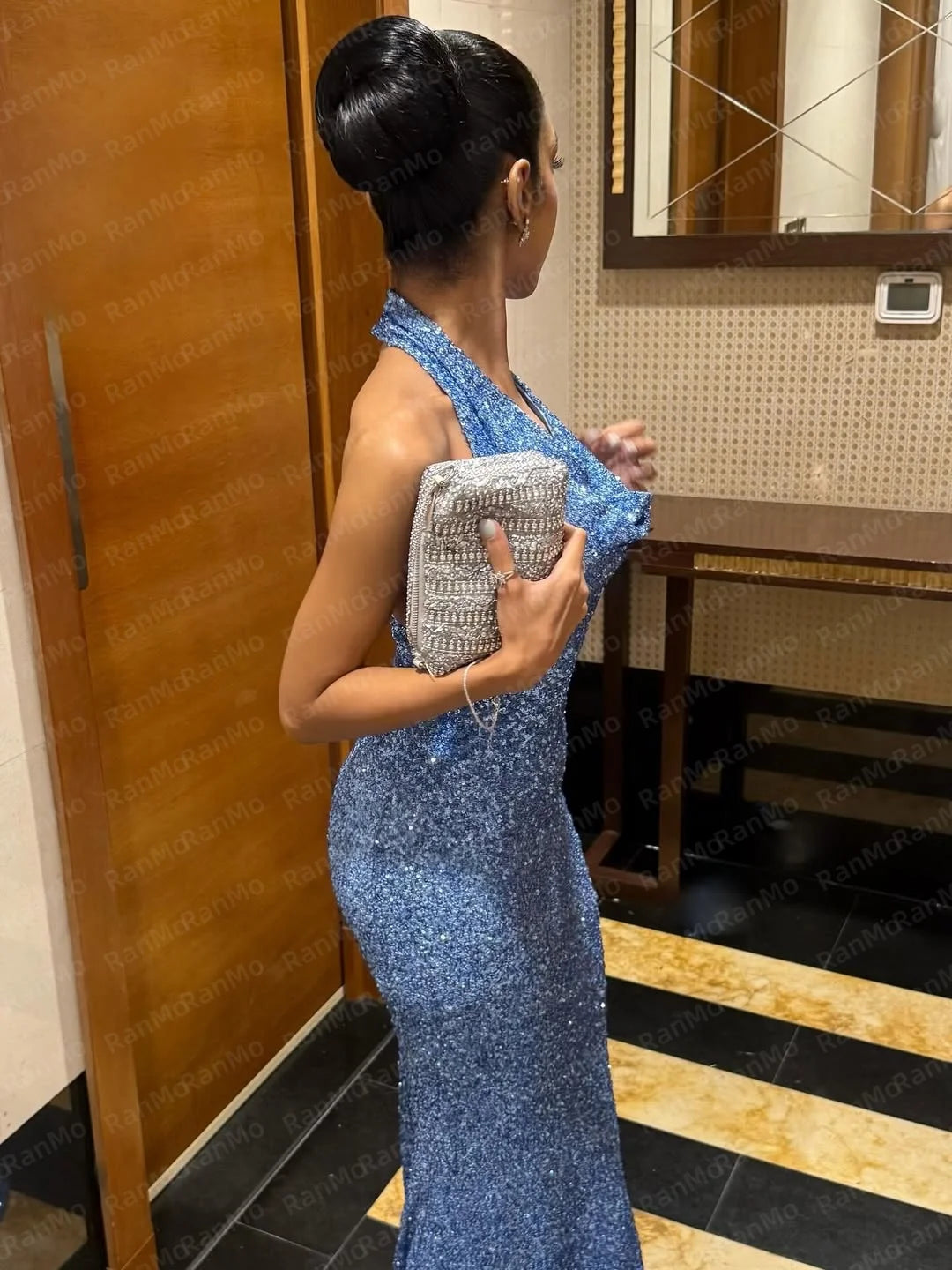 Ranmo Exquisite Mermaid Trumpet Halter Evening Dress 2026 Sequined Sleeveless Customized New Evening Party Dress Sweep Train