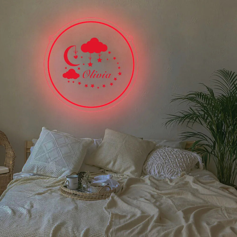 1 Pc of Cute Custom Name Acrylic Neon Sign Combination of Stars and Moon Clouds, USB Power Supply, Three Levels of Brightness