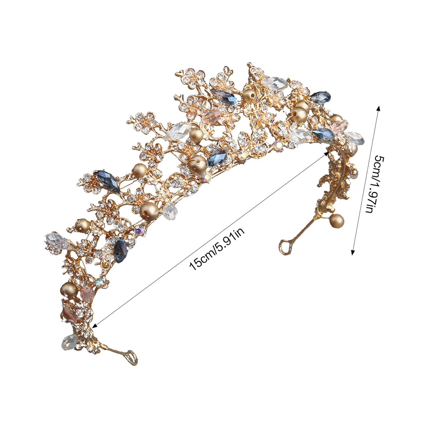 Handmade Bride Wedding Tiaras and Crowns Gold Color Alloy Flower Designs Baroque Headbands Shiny Rhinestone Designs Hair Jewelry