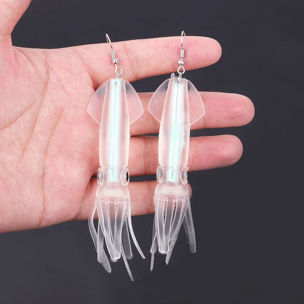 Noctilucence Color Tube Squid Drop Earrings for Women Giant Jelly Bionic Soft Lure Marine Animal Earring Fishing Lovers Gifts