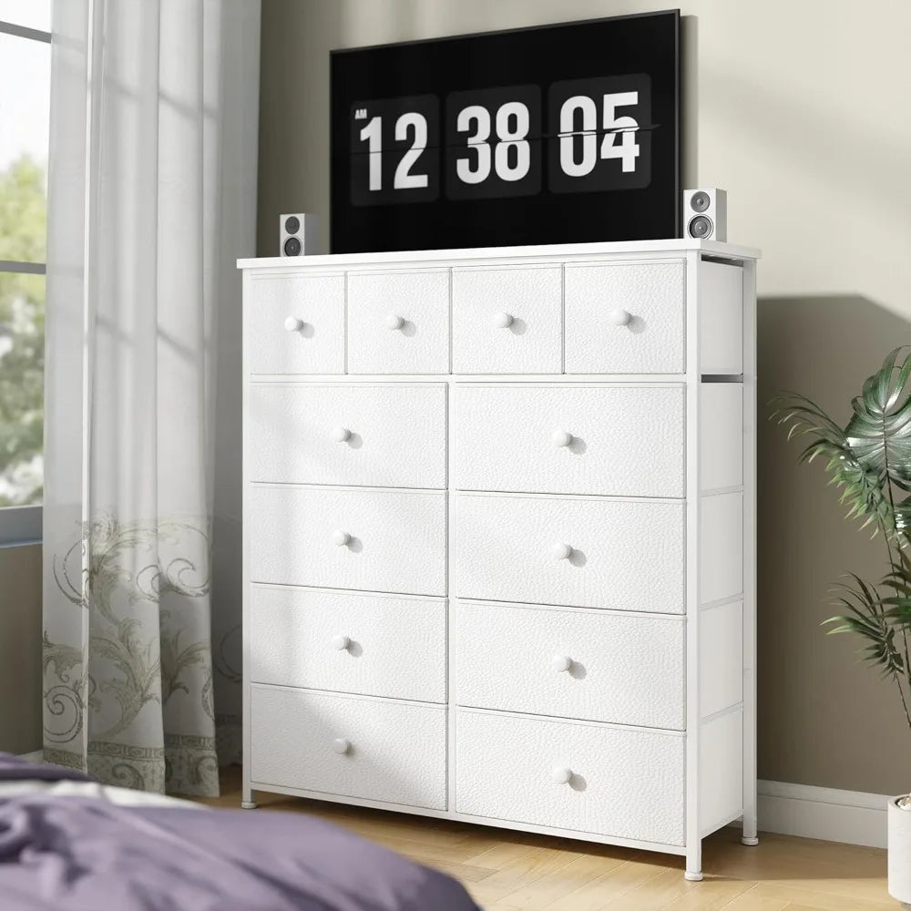 Dresser for Bedroom Tall Dressers for Bedroom Fabric Dressers & Chest of Drawers with Sturdy Metal Frame, Wood Top