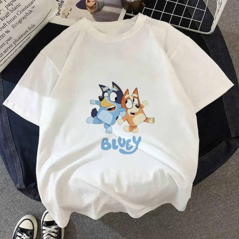 Cartoon Bluey T-shirt Summer FashionShort Sleeved Top T-shirt Boys Tops Summer Cartoon White Streetwear White Kids Tees