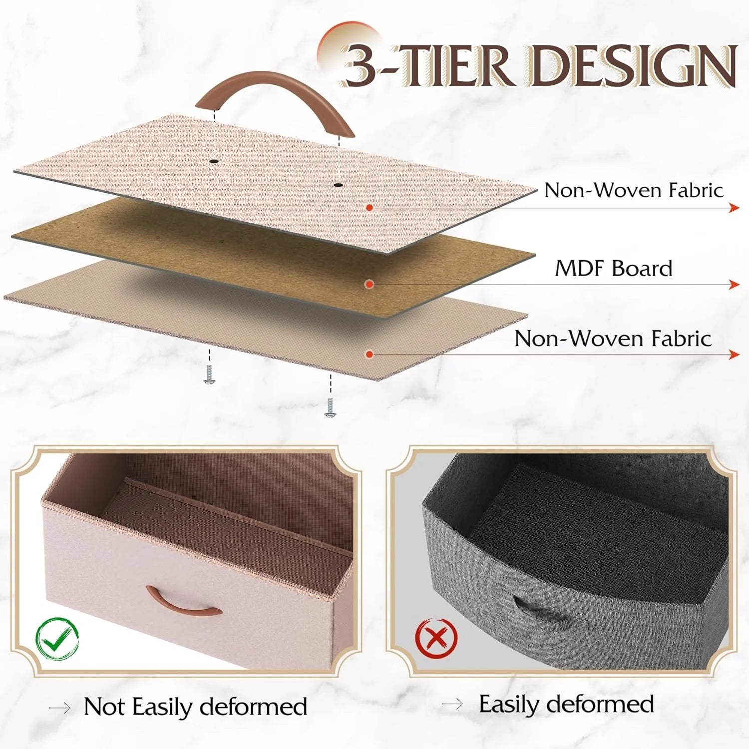 4 Drawers Dresser for Bedroom, Pink Rose Gold Fabric Clothes Storage Organizer Unit, Dresser for Hallway, Entryway,  Wood Top