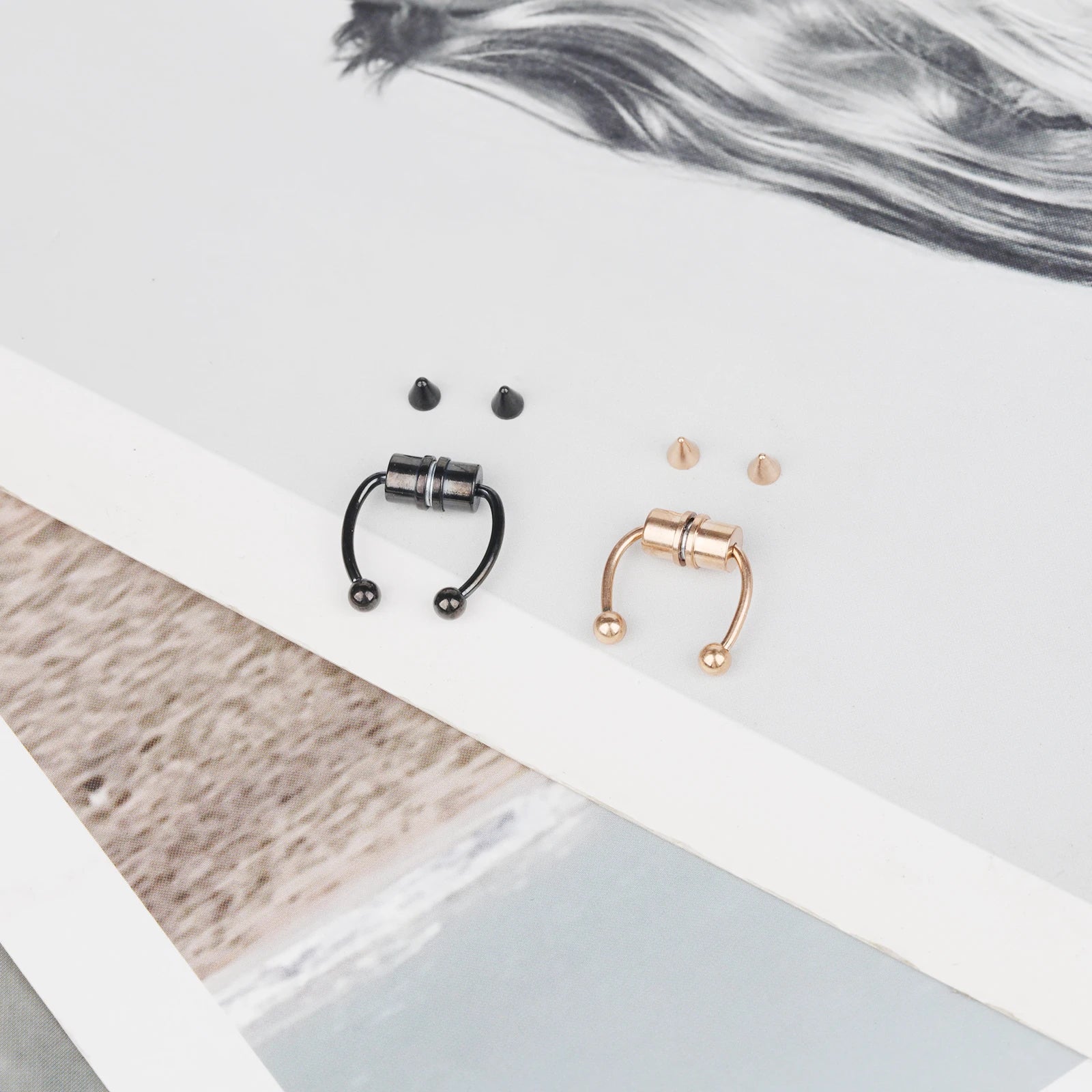 1/4pcs Women's Fake Nose Rings - Magnetic Stainless Steel Septum Hoops, Rock Hip Hop Body Jewelry