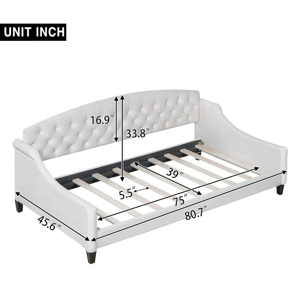 LZ LEISURE ZONE Twin Daybed, Twin Size Luxury Tufted Button Daybed, Upholstered Twin Daybed Frame, Sofa Bed for Bedroom Living R