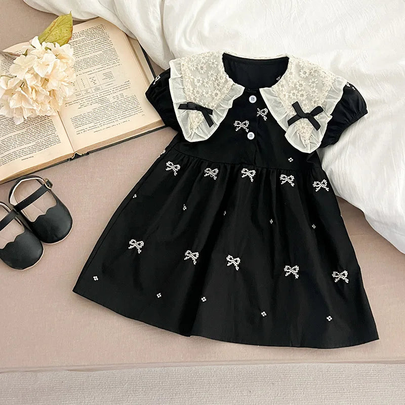 0-6Yrs Sister Matching Outfit Baby Romper Princess Dresses Newborn Clothes Short Sleeved Baby Girl Embroidered Dress Doll Collar