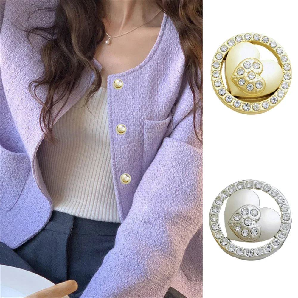 10 Pieces/set Fashion Heart Metal Hand Sewn Buttons, Exquisite Woolen Coat Jacket, Suit Windbreaker Buttons