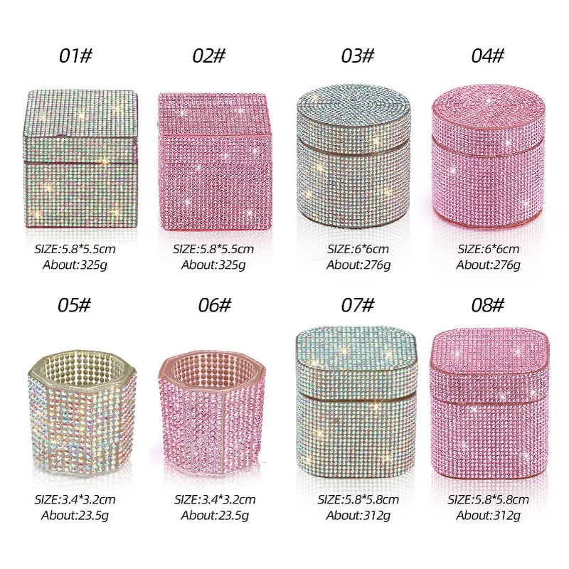 Nail Art Full Diamond Storage Bowl Nail Pen Brush Wash Cup Nail Salon Shiny Glass Crystal Cleaning Container Nail Art Accessory