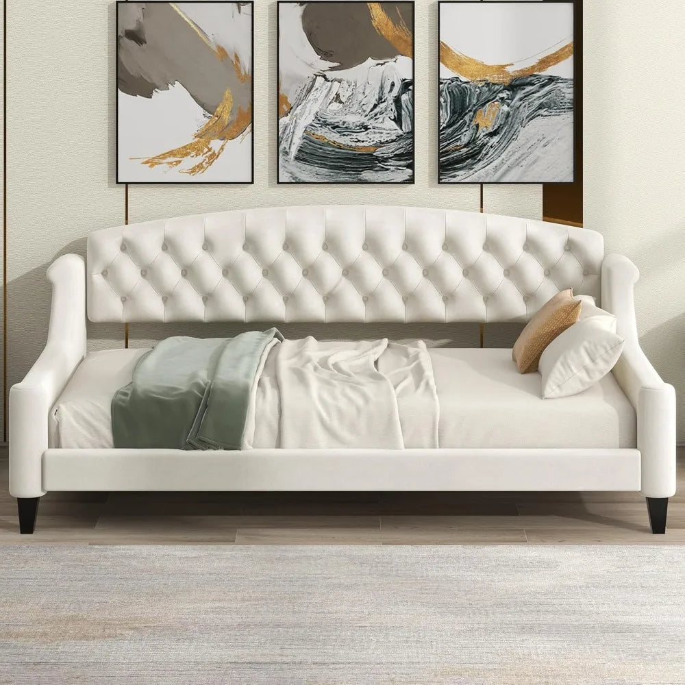 LZ LEISURE ZONE Twin Daybed, Twin Size Luxury Tufted Button Daybed, Upholstered Twin Daybed Frame, Sofa Bed for Bedroom Living R