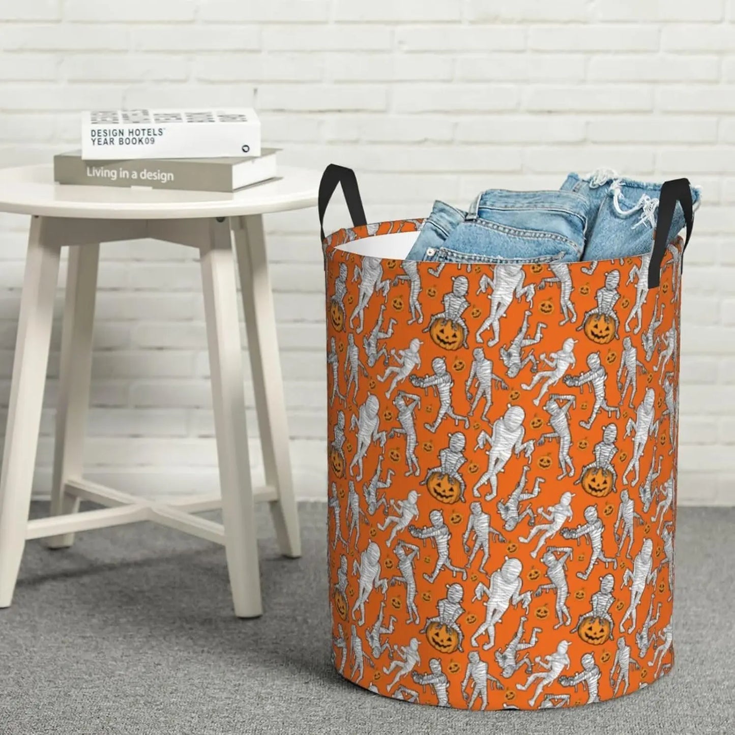 Orange Large Laundry Basket with Handles Halloween Mummy Baby Kids Dirty Clothes Laundry Hamper