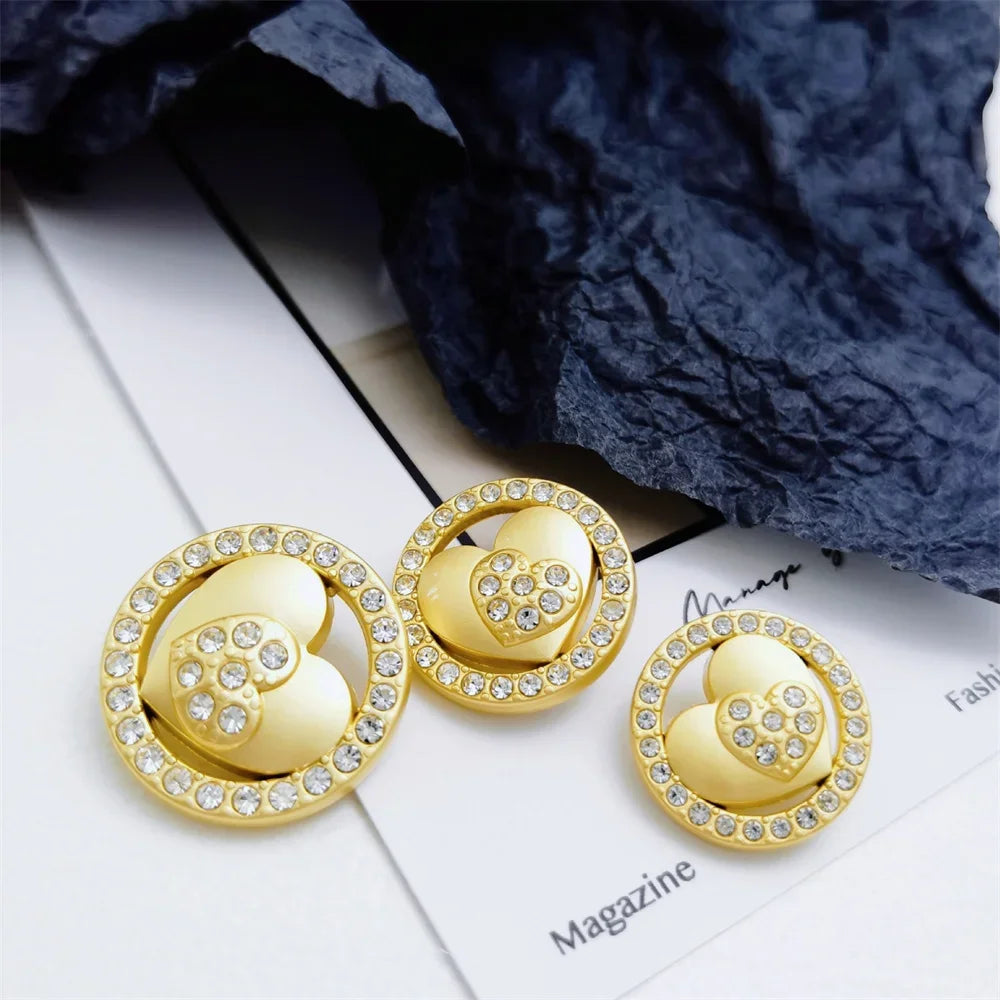 10 Pieces/set Fashion Heart Metal Hand Sewn Buttons, Exquisite Woolen Coat Jacket, Suit Windbreaker Buttons