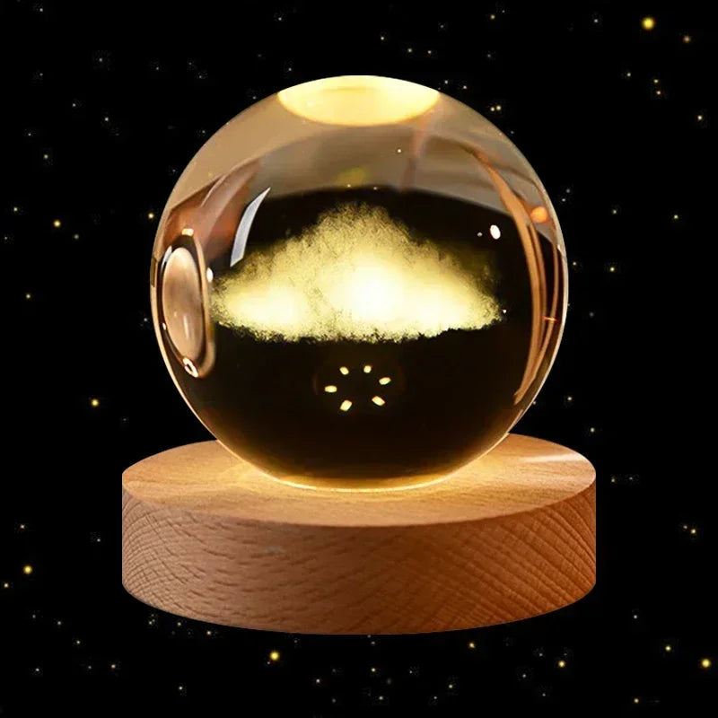 3D Crystal Ball Led Night Light Christmas Creative Gift Holiday Planet Crystal Ball Ornament Children Lamp Bedroom Ambient Light