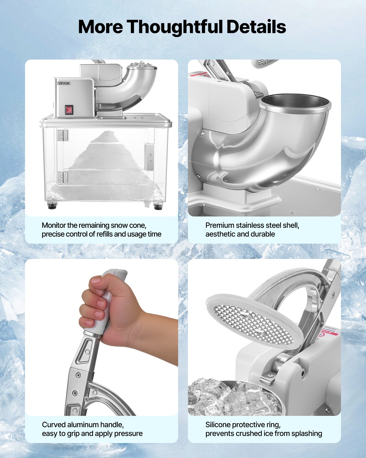 Commercial Ice Crusher 661LBS/H Electric Snow Cone Maker Shaved Ice