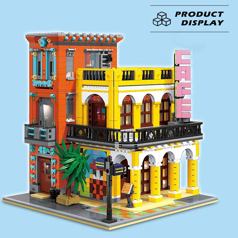 MOC Cafe Havana Shining House Building Blocks Model Street View Modular Desktop Decoration Assembly Kids Toys For Gifts