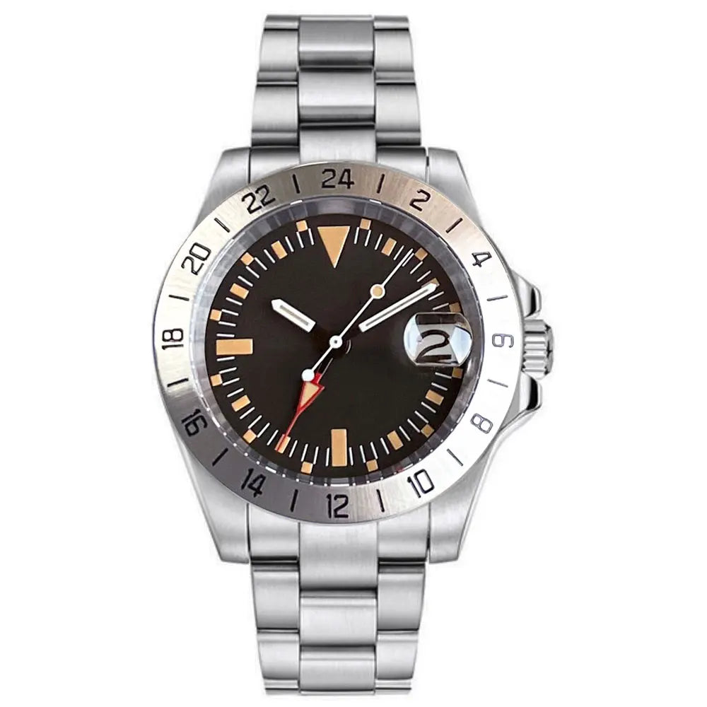 Customized Logo NH34A Movement Sapphire Glass Black Dial Luminous Mechanical GMT Watch Men Bracelet Business Dress Clock 10ATM