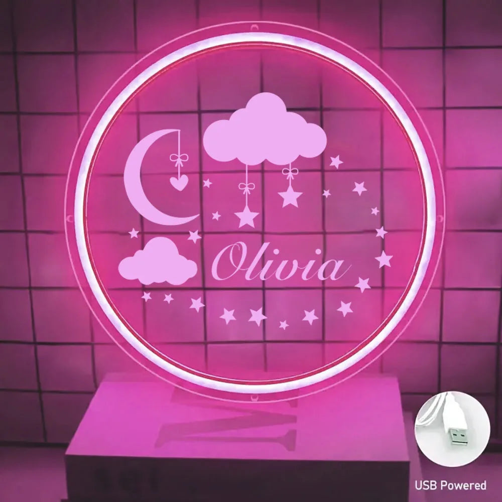 1 Pc of Cute Custom Name Acrylic Neon Sign Combination of Stars and Moon Clouds, USB Power Supply, Three Levels of Brightness