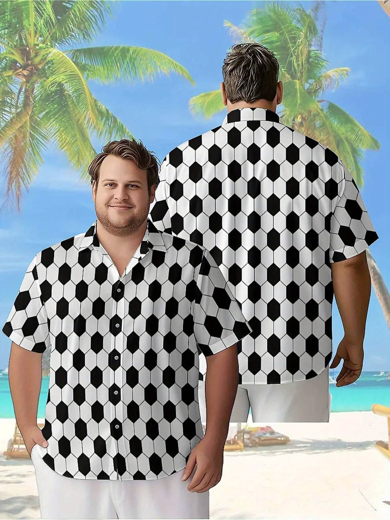 Men's Plus Size Hawaiian Shirts Classic Black and White Hexagons pattern, Unisex Aloha Shirts,New in Summer Tops Tee,streetwear