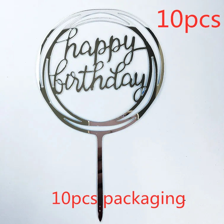10 Pcs 36 Styles Happy Birthday Cake Topper Pink Gold Acrylic Cake Toppers Baby Shower Cake Birthday Party Cake Flag Decorations