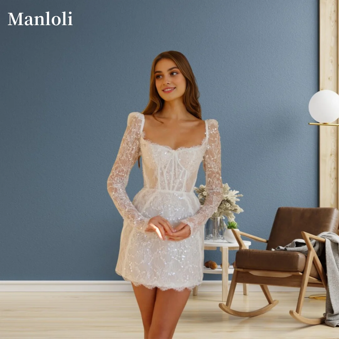 Elegant Lace Long Sleeve Mini Dress Sweetheart Shining Party Dress Women's Slimming Cocktail Party Dress Customization 2026